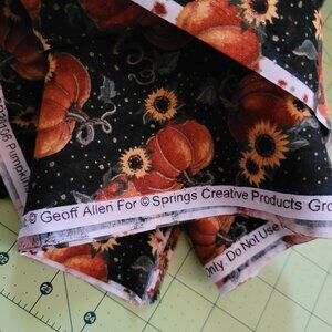 1 Yard + 17" Pumpkins & Sunflowers on Black Background Fabric